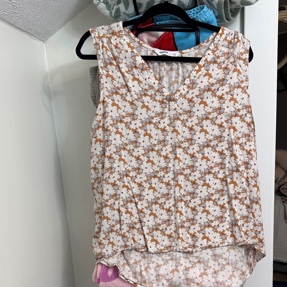 Sonoma Floral Sleeveless Blouse - White and Brown